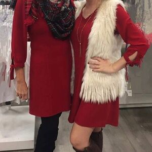 MAURICES 3/4 Sleeve Red Poly Dress With Tie At Cuffs. Size L